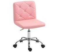 HOMCOM Silla de Oficina sin Brazos de Cuero de PU, Moderna Silla giratoria de Ordenador con Ruedas y Altura Ajustable para el Estudio en casa, Dormitorio, Rosa