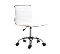 Homcom silla de oficina sin brazos silla de escritorio giratoria tapizada en pu con altura ajustable para estudio dormitorio tocador carga 120 kg blanco 52 cm