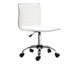 HOMCOM Silla de Oficina sin Brazos Silla de Escritorio Giratoria Tapizada en PU con Altura Ajustable para Estudio Dormitorio Tocador Carga 120 kg Blanco