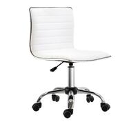 HOMCOM Silla de Oficina sin Brazos Silla de Escritorio Giratoria Tapizada en PU con Altura Ajustable para Estudio Dormitorio Tocador Carga 120 kg Blanco
