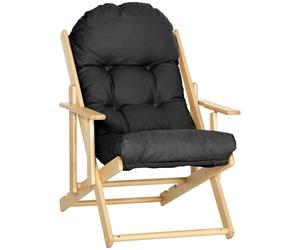HOMCOM - Silla de salón plegable y reclinable de madera, sillón relax cómodo con cojín acolchado grueso, 71 x 89 x 96 cm, color negro