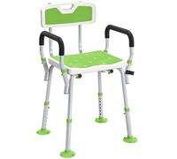 HOMCOM Silla Ducha Acolchada EVA para Ancianos y discapacitados Verde | Taburete de ducha ajustable en altura con respaldo y brazos, 4 patas de ventosa