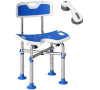 HOMCOM Silla Ducha Personas Mayores Antideslizante con Respaldo Altura Ajustable Soporte para Alcachofa Carga 150 kg Azul