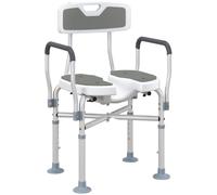HOMCOM Silla Ducha Personas Mayores Asiento Ranurado Altura Regulable Gris | Silla de Ducha, Taburete de Baño Antideslizante con Respaldo y Reposabrazos, Carga 136 kg, para Discapacitados