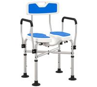 HOMCOM Silla Ducha Personas Mayores con Asiento Ranurado, 136 kg Azul | Silla de Ducha, Altura Regulable, Taburete de Baño Antideslizante, Respaldo y Reposabrazos, para Discapacitados