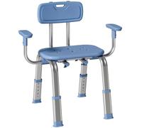 HOMCOM Silla Ducha Personas Mayores con Reposabrazos Ajustable 150 kg | Taburete de Baño Antideslizante con Respaldo, Altura Ajustable, Ancianos, Discapacitados, Minusválidos