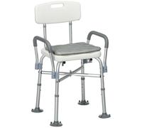 HOMCOM Silla Ducha Personas Mayores con Respaldo Antideslizante 136 kg | Silla de Ducha, Reposabrazos, Altura Ajustable, Cojín Acolchado Extraíble, para Ancianos y Discapacitados