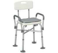 HOMCOM Silla Ducha Personas Mayores con Respaldo, Silla de Ducha Antideslizante con Reposabrazos, Altura Ajustable, Cojín Acolchado Extraíble, Carga 136 kg, para Ancianos y Discapacitados