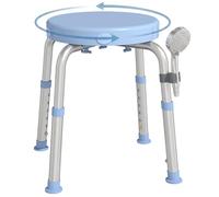 HOMCOM Silla Ducha Personas Mayores Giratorio 360° con Marco Aluminio | Taburete Ducha, Altura Regulable 5 Niveles, Antideslizante, Silla de Baño, Montaje Sin Herramientas, Carga 136 kg