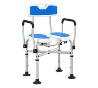 HOMCOM Silla Ducha Personas Mayores Silla de Ducha con Asiento Ranurado Altura Regulable Taburete de Ducha Antideslizante con Respaldo y Reposabrazos Carga 136 kg para Discapacitados Azul