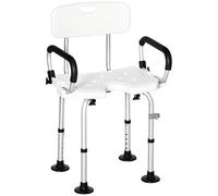HOMCOM Silla Ducha Personas Mayores Silla para Ducha Taburete de Ducha Antideslizante con Altura Ajustable y Apoyabrazos Regulable Carga 136 kg