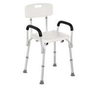 HOMCOM Silla Ducha Personas Mayores Taburete de Ducha Silla para Ducha con Respaldo Altura Regulable Antideslizante y Apoyabrazos Carga 136 kg Ayuda para Baño para Ancianos y Discapacitados