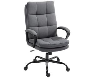 HOMCOM Silla Ejecutiva de Oficina, Silla de Tela para Ordenador con Acolchado de Doble Capa, Respaldo Alto, Ruedas Giratorias Silenciosas, Reposabrazos, Altura Ajustable, Función de Inclinación para