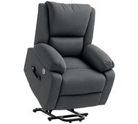 HOMCOM - Silla elevadora eléctrica, silla de relax eléctrica, con función de masaje y calor, inclinación ajustable, puertos USB, 2 mandos a distancia, reposapiés, muelles ensacados, color gris