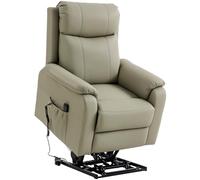 HOMCOM Silla elevadora eléctrica, sillón relax eléctrico, doble motor, respaldo reclinable, cojín de muelles, reposabrazos anchos, reposapiés, ruedas, mando a distancia, bolsillos laterales, crema