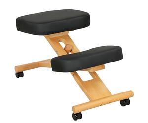 HOMCOM Silla Ergonómica de Rodillas con Altura Ajustable, Silla Ergonómica Postural para la Oficina y el Hogar, Taburete Ergonómico de Rodillas de Madera con Ruedas, Negro