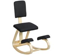 HOMCOM Silla Ergonómica de Rodillas con Movimiento de Balanceo en Tela de Efecto Lino y Madera de Abedul, 51x84x93 cm, Negro