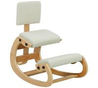 HOMCOM Silla ergonómica de Rodillas con Respaldo, Base Mecedora de Abedul, Tela Tipo Lino y Espuma, para casa/Oficina, Blanco Crema