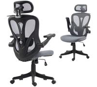 HOMCOM Silla ergonómica Oficina reposabrazos 3D reposacabezas ajust. Gris