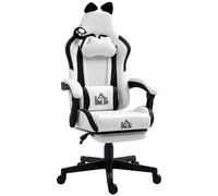 HOMCOM Silla Gamer Balnca Reclinable con Altura Ajustable Reposapiés Retráctil Soporte Lumbar y Reposacabezas Desmontable Blanco Aosom España
