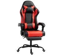 HOMCOM Silla Gamer con Lumbar Masaje Vibración Reclinable 155° Altura Ajustable Reposacabezas y Reposapiés Retráctil Rojo Aosom España