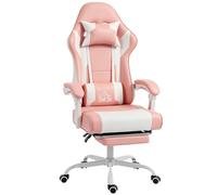 HOMCOM Silla Gamer con Lumbar Masaje Vibración Reclinable 155° Altura Ajustable Reposacabezas y Reposapiés Retráctil Rosa