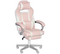 HOMCOM Silla Gamer Reclinable con Altura Ajustable Reposapiés Retráctil Soporte Lumbar y Reposacabezas Desmontable Rosa