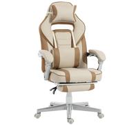 HOMCOM Silla Gamer Reclinable con Altura Ajustable Reposapiés Retráctil Soporte Lumbar y Reposacabezas Desmontable Crema