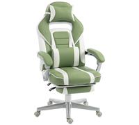 HOMCOM Silla Gamer Reclinable con Altura Ajustable Reposapiés Retráctil Soporte Lumbar y Reposacabezas Desmontable Verde