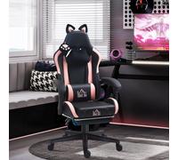 HOMCOM Silla Gaming con Orejas Altura Ajustable Reposapiés Retráctil BLANCO