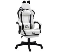 Homcom Silla Gaming Con Orejas Altura Ajustable Reposapiés Retráctil Blanco