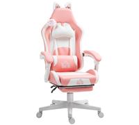 Homcom Silla Gaming Con Orejas Altura Ajustable Reposapiés Retráctil Rosa