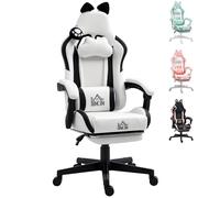 HOMCOM Silla Gaming con Orejas Reclinable 135° Altura Ajustable Blanco