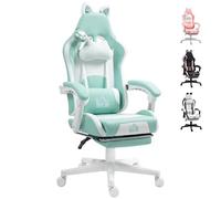HOMCOM Silla Gaming con Orejas Silla Gamer Reclinable 135° con Altura Ajustable Reposapiés Retráctil Soporte Lumbar y Reposacabezas Desmontable Silla para Oficina Estudio Azul Claro