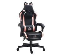 Homcom silla gaming con orejas silla gamer reclinable 135° con altura ajustable reposapiés retráctil soporte lumbar giratorio 360° y reposacabezas desmontable silla para oficina estudio negro