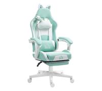 Homcom silla gaming con orejas silla gamer reclinable 135° con altura ajustable reposapiés retráctil soporte lumbar giratorio 360° y reposacabezas desmontable silla para oficina estudio verde menta