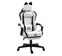 HOMCOM Silla Gaming con Orejas Silla Gamer Reclinable 135° con Altura Ajustable Reposapiés Retráctil Soporte Lumbar Giratorio 360° y Reposacabezas Desmontable Silla para Oficina Estudio Blanco