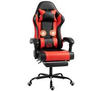 HOMCOM Silla Gaming Ergonómica Lumbar Masaje Vibración Rojo