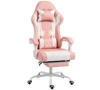 HOMCOM Silla Gaming Ergonómica Lumbar Masaje Vibración Rosa | Silla Gamer, Reclinable 155°, Altura Ajustable, Reposacabezas, Reposapiés Retráctil, Oficina, Estudio