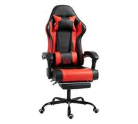 Homcom silla gaming ergonómica, silla gamer con lumbar masaje vibración, reclinable 155°, altura ajustable, reposacabezas y reposapiés retráctil, para oficina, estudio, rojo