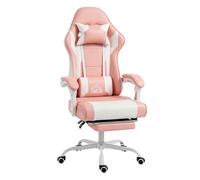 Homcom silla gaming ergonómica, silla gamer con lumbar masaje vibración, reclinable 155°, altura ajustable, reposacabezas y reposapiés retráctil, para oficina, estudio, rosa