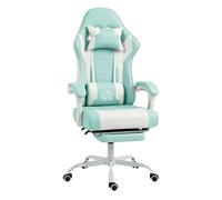 Homcom silla gaming ergonómica, silla gamer con lumbar masaje vibración, reclinable 155°, altura ajustable, reposacabezas y reposapiés retráctil, para oficina, estudio, azul claro