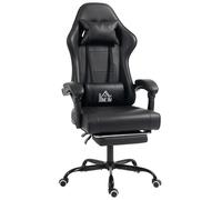 HOMCOM Silla gaming ergonómica, sillón gamer con soporte lumbar masajeador, respaldo reclinable, altura regulable, negro