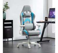 HOMCOM Silla Gaming Silla Gamer Reclinable con Altura Ajustable Reposapiés Retráctil Soporte Lumbar y Reposacabezas Desmontable Silla para Oficina Estudio Gris Claro y Azul