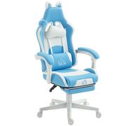 HOMCOM Silla Gaming Reclinable con Reposapiés y Cojines, en Polipiel y Espuma, 65x62x116-124 cm, Blanco y Rosa