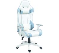 HOMCOM Silla Gaming Reclinable Silla Gamer Giratoria Sillón Gamer Profesional con Cojín Lumbar Reposabrazos 3D Reposacabezas Extraíble y Altura Ajustable Blanco y Azul
