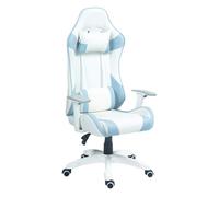 HOMCOM Silla Gaming Reclinable Silla Gamer Giratoria Sillón Gamer Profesional con Cojín Lumbar Reposabrazos 3D Reposacabezas Extraíble y Altura Ajustable Blanco y Azul