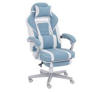 HOMCOM Silla Gaming Silla Gamer Reclinable con Altura Ajustable Reposapiés Retráctil Soporte Lumbar y Reposacabezas Desmontable Silla para Oficina Estudio Azul