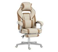 HOMCOM Silla Gaming, Silla Gamer Reclinable, con Altura Ajustable, Reposapiés Retráctil, Soporte Lumbar y Reposacabezas Desmontable, para Oficina, Estudio, Crema