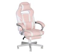 HOMCOM Silla Gaming Silla Gamer Reclinable con Altura Ajustable Reposapiés Retráctil Soporte Lumbar y Reposacabezas Desmontable Silla para Oficina Estudio Rosa